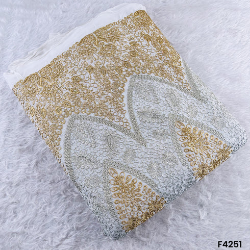 Dyeable Zari Sequins Embroidered Georgette Fabric- F4251